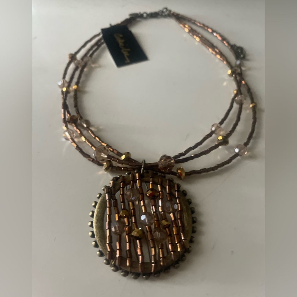 Brown crystal and glass beaded necklace